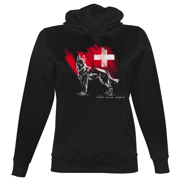 Dámská mikina s kapucí s potiskem White swiss shepherd - kraťák