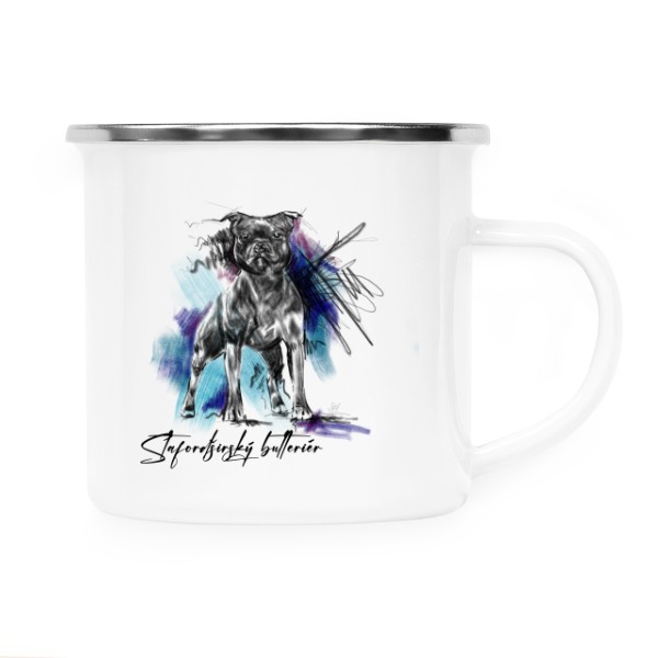 Plecháček - nerezový lem s potiskem Stafordširský bulteriér