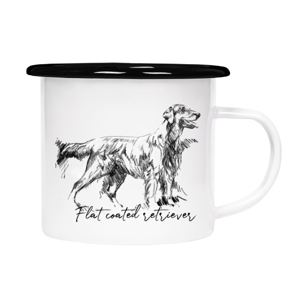 Plecháček - smaltový lem s potiskem Flat coated retriever