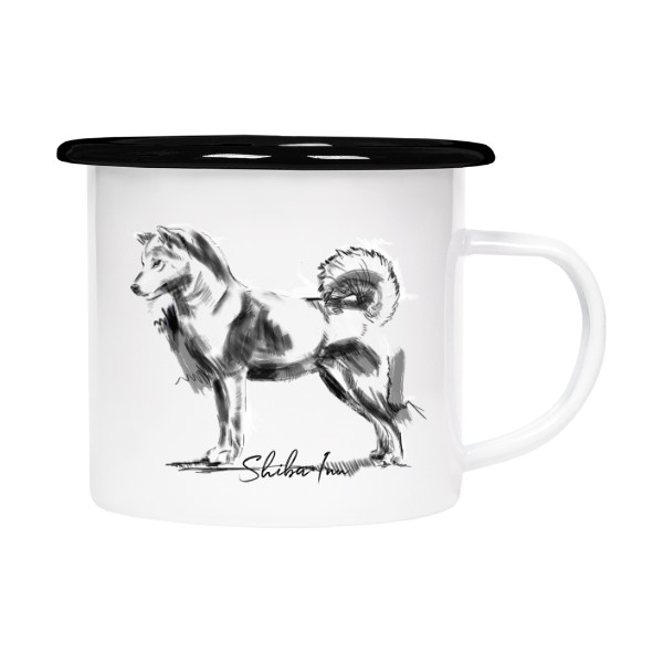 Plecháček - smaltový lem s potiskem Shiba Inu