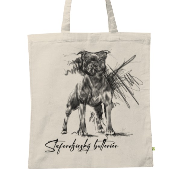 BIO plátěná taška s potiskem Stafordširský bulteriér