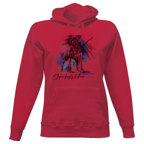 Dámská mikina s kapucí s potiskem Stafordširský bulteriér